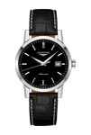 man watch longines 1832 collection steel leather black 2