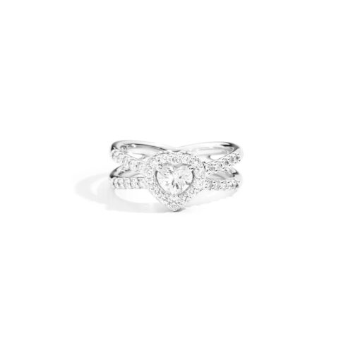 Anello donna Recarlo gioielli Anniversary Love Double - Oro bianco 750/000 (18 kt) - Diamante cuore e pave Tot. ct. 0.56