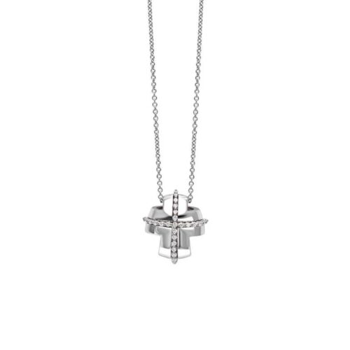 Collana donna Recarlo collezione Lucrezia - croce - Oro bianco 18kt - Diamanti Tot. ct.0.21 G/VS