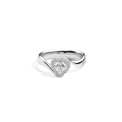 Anello donna Recarlo Anniversary Love Solitario Valentin con Contorno - Oro bianco 18 Kt. - Diamante centrale a Cuore Tot. ct. 0.40